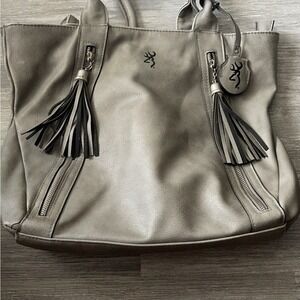 Browning Grey Faux Leather Tote Bag With Tassel Accents